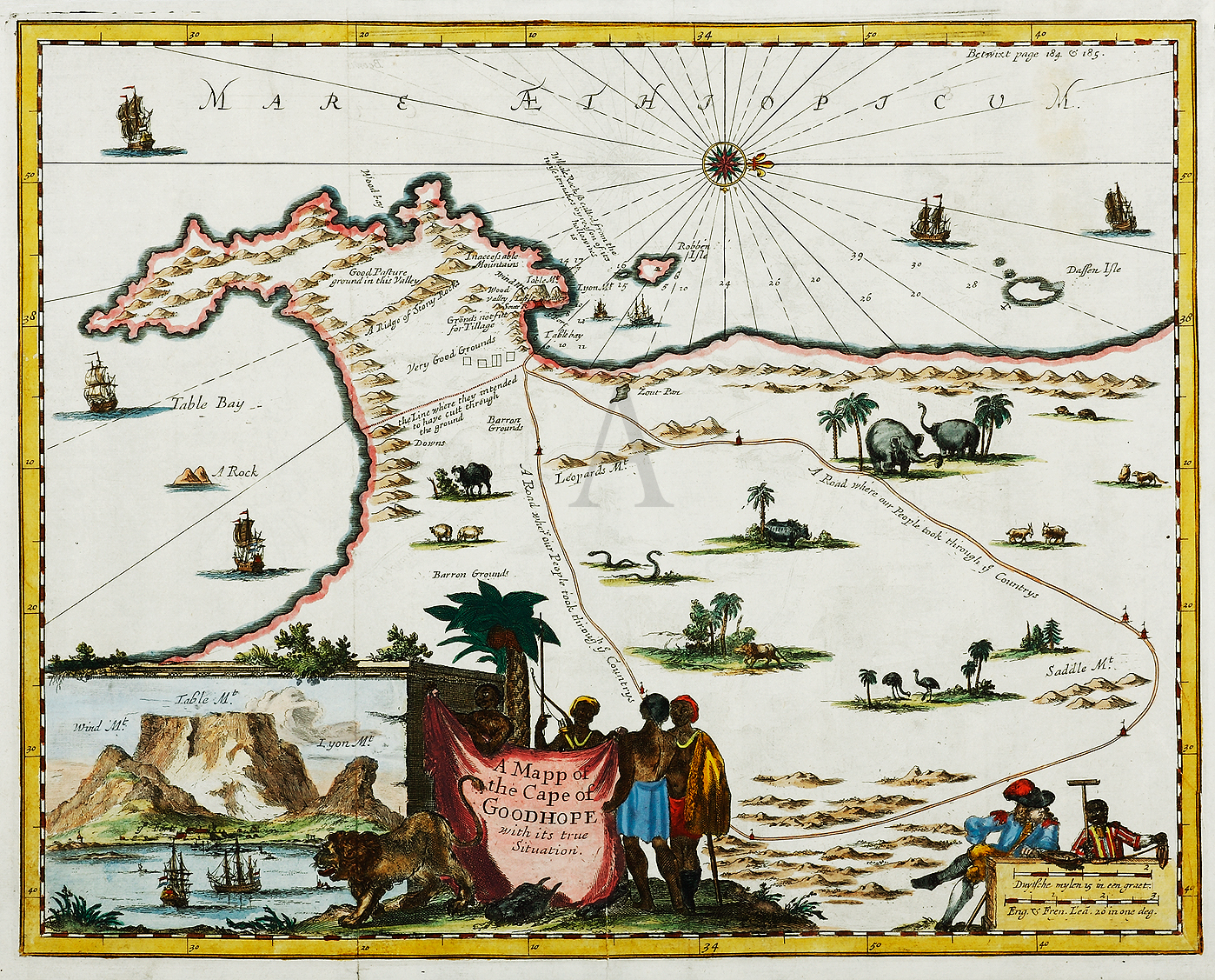 A Mapp of the Cape of Goodhope with its true Situation - Antique Print from 1704