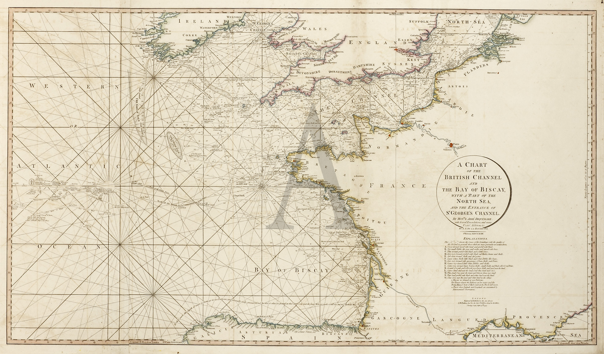 A Chart of the British Channel and the Bay of Biscay, with a Part of the North Sea, and the Entrance of St. George's Channel. - Antique Print from 1794
