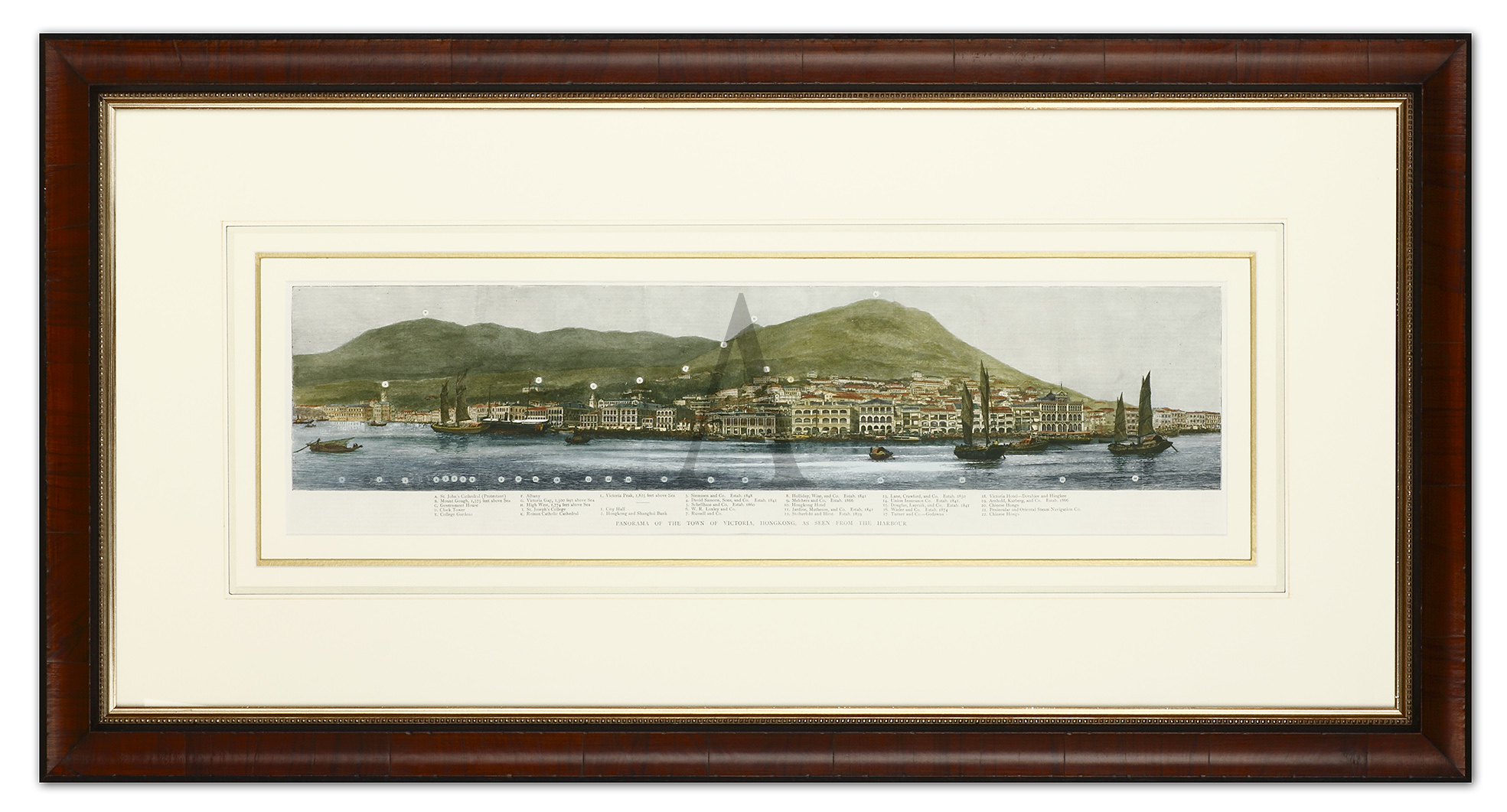 Panorama of the Town of Victoria, Hong Kong, as Seen from the Harbour. - Antique Print from 1887