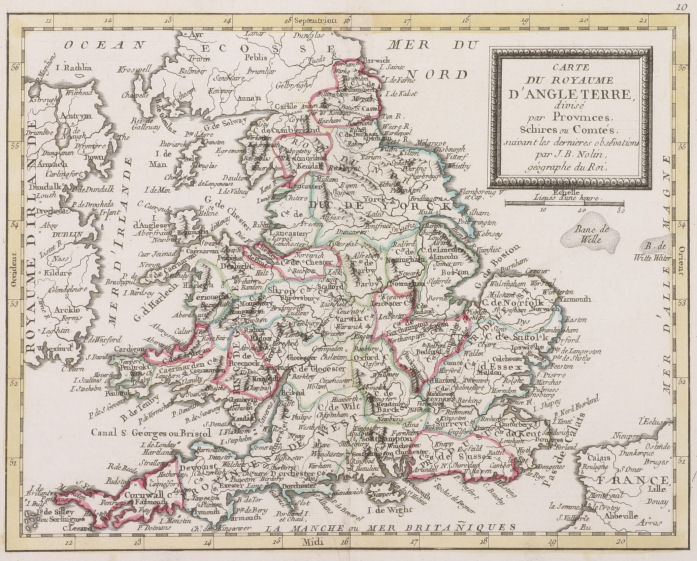 Carte du Royaume D'Angleterre .. - Antique Print Map Room