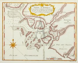 Coste D’Afrique Et Les Isles Comprises Entre Le Cap Rouge Et La Riviere De Nunho Corrigee sur les Manuscrits du Deput des Cartes Plans, et Journaux de la Marine. Africa Countries Coste D'Afrique Et Les Isles Comprises Entre Le Cap Rouge Et La Riviere De Nunho Corrigee sur les Manuscrits du Deput des Cartes Plans, et Journaux de la Marine.