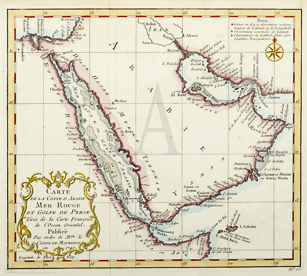 Carte de la Coste D Arabie Mer Rouge et Golfe de Perse .... - Antique Print from 1746