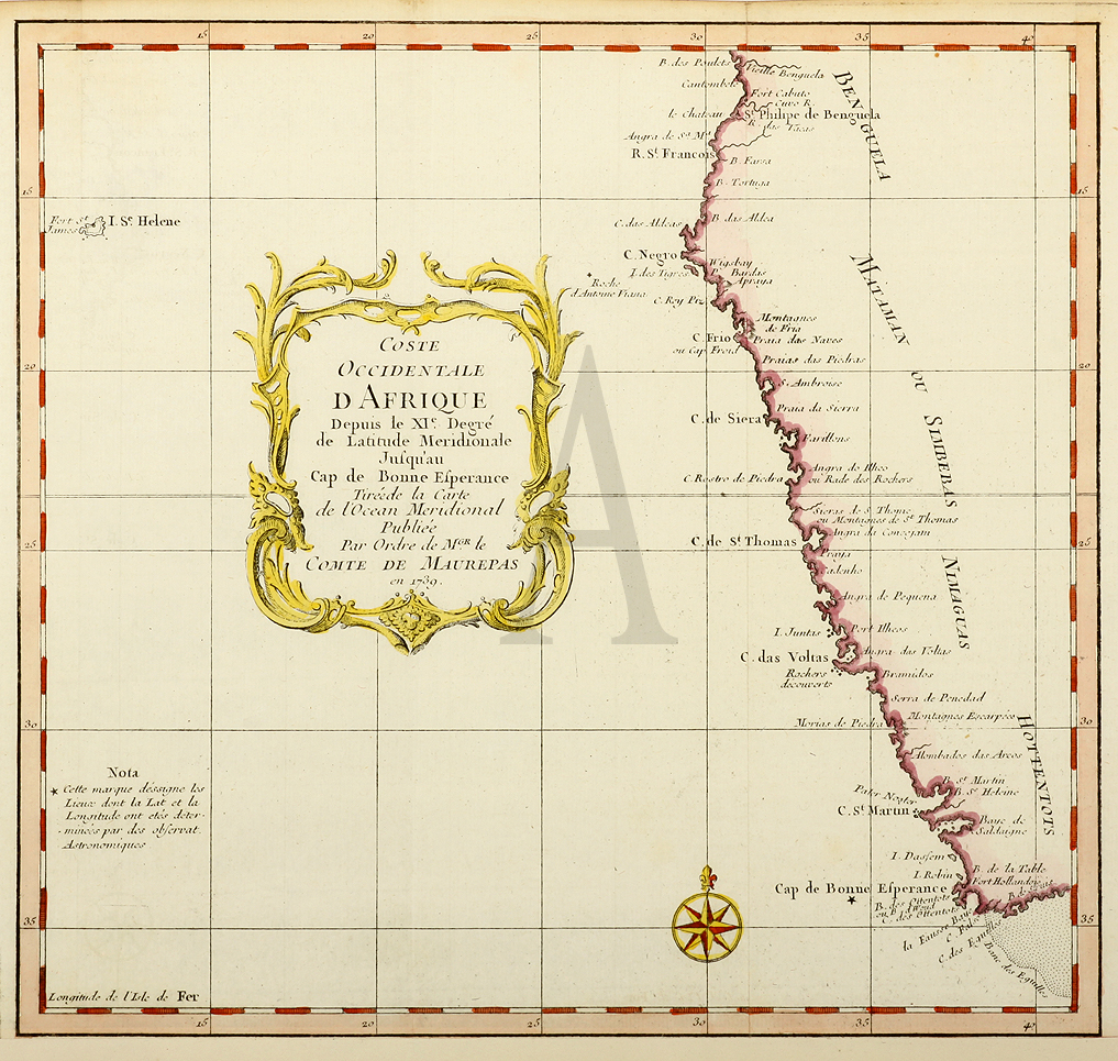 Coste Occidentale D Afrique Depuis le XI Degre' de Latitude Meridionale Jusqu'au Cap de Bonne Esperance... - Antique Map from 1746