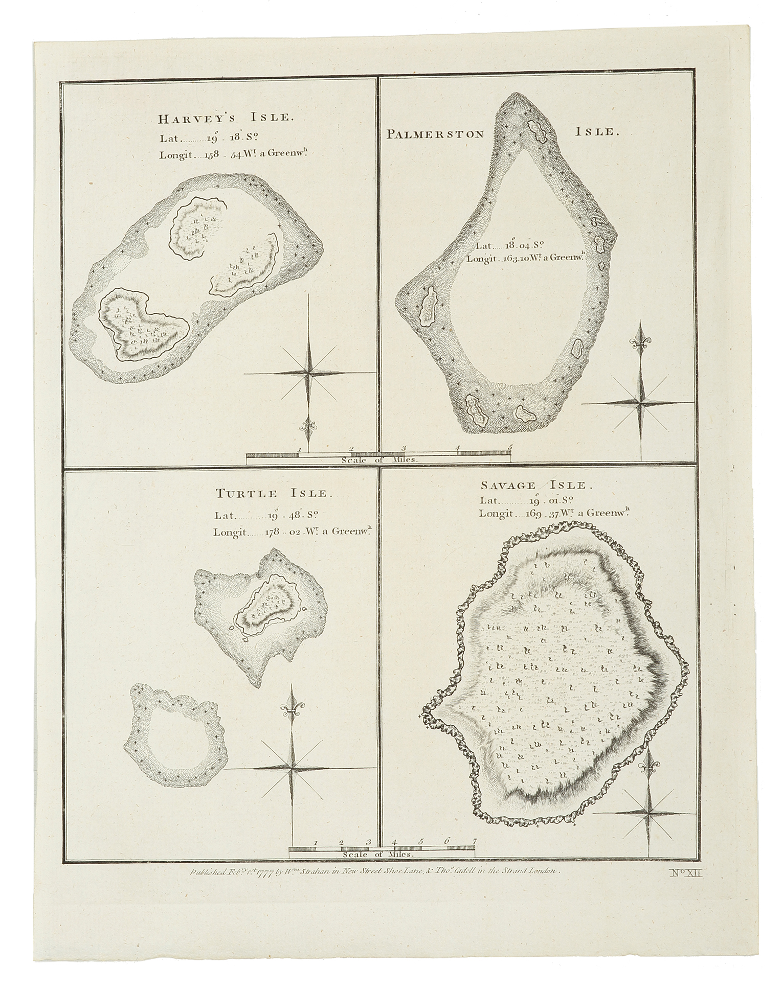 Harvey's Isle. Palmerston Isle. Turtle Isle. Savage Isle. - Antique Map from 1777