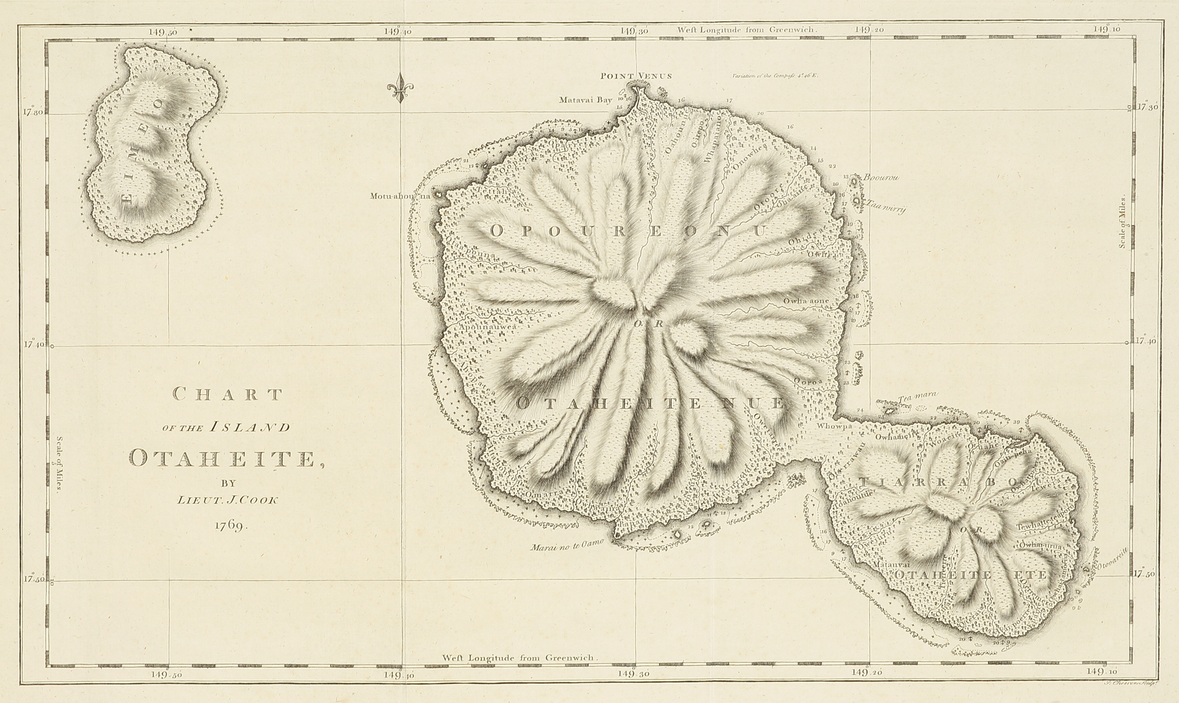 Chart of the Island Otaheite, by Lieut.J.Cook 1769. - Antique Map from 1773