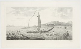 [A view of the island of Otaheite, with several vessels of that island.]