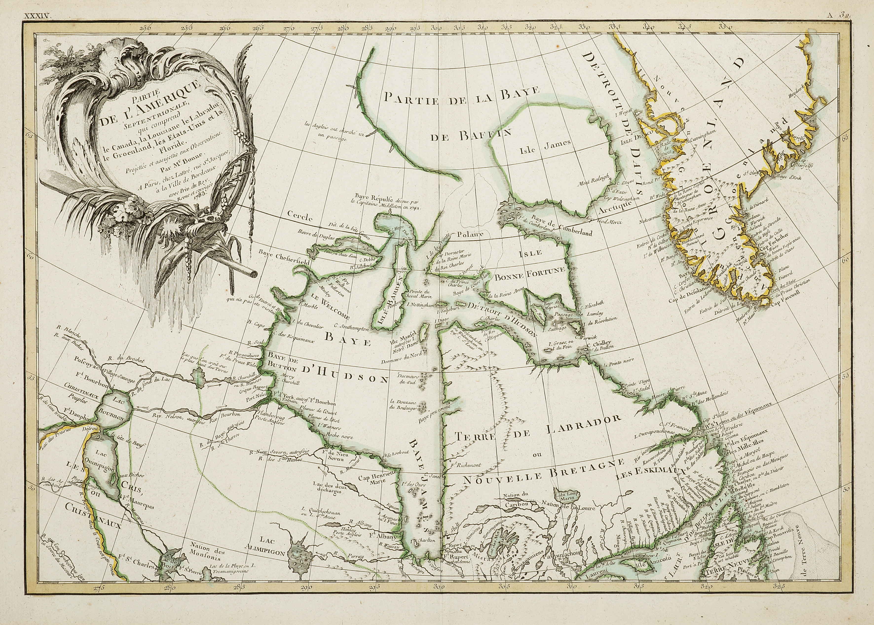 Partie de L'Amerique Septentrionale qui comprend  le Canada, la Louisiane .... - Antique Map from 1783