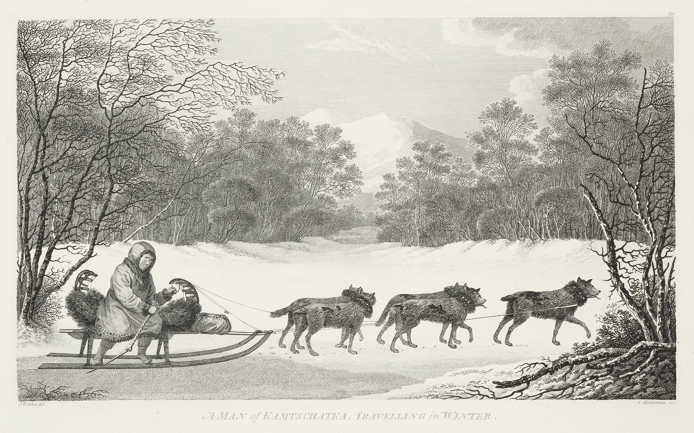 A Man of Kamtschatka, Travelling in Winter. - Antique View from 1784