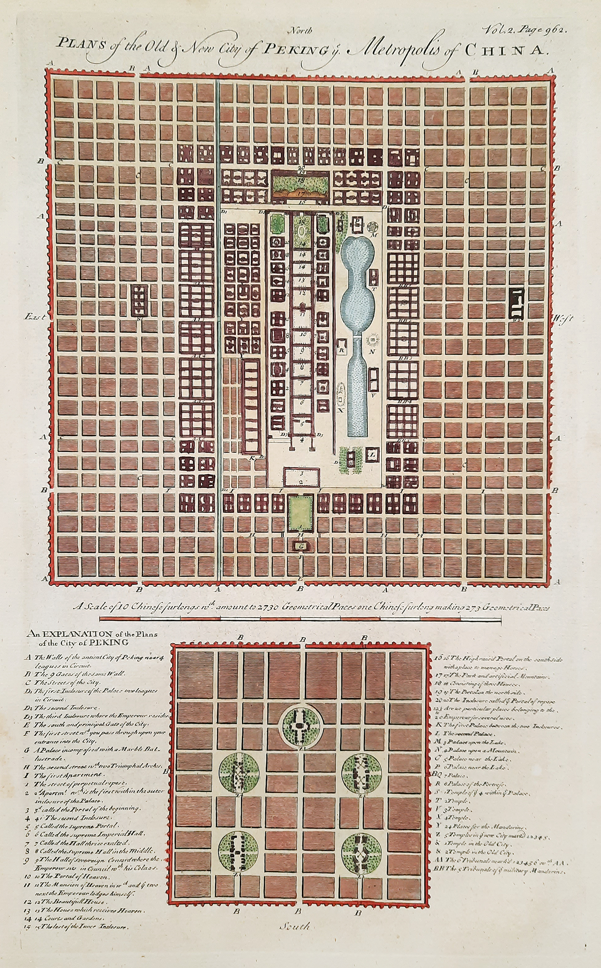 Plans of the Old & New City of Peking ye. Metropolis of China. - Antique Map from 1748