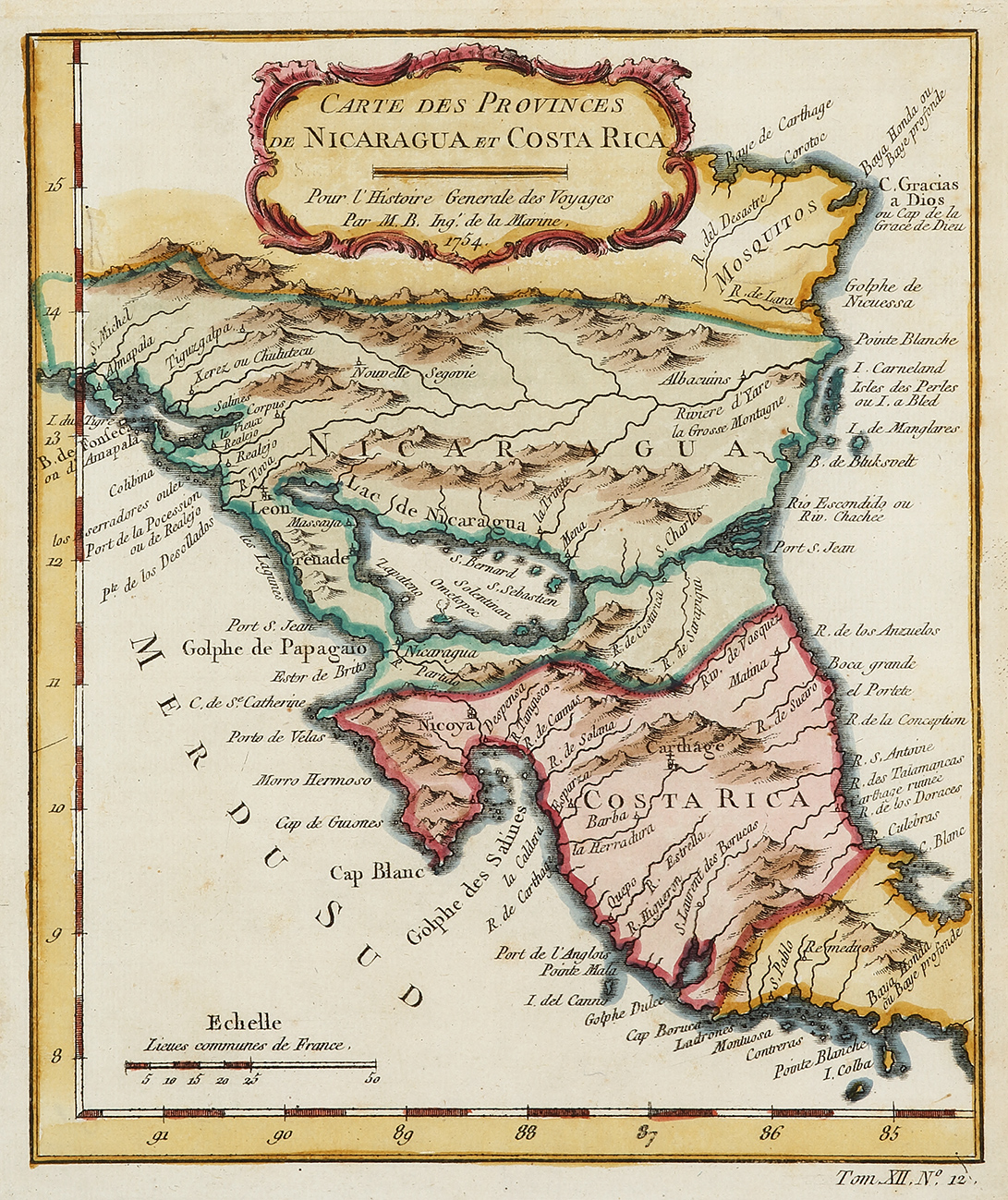 Carte des Provinces de Nicaragua et Costa Rica - Antique Map from 1764