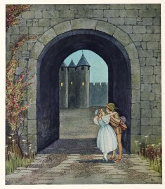 "They kissed Farewell at the chateau gate"