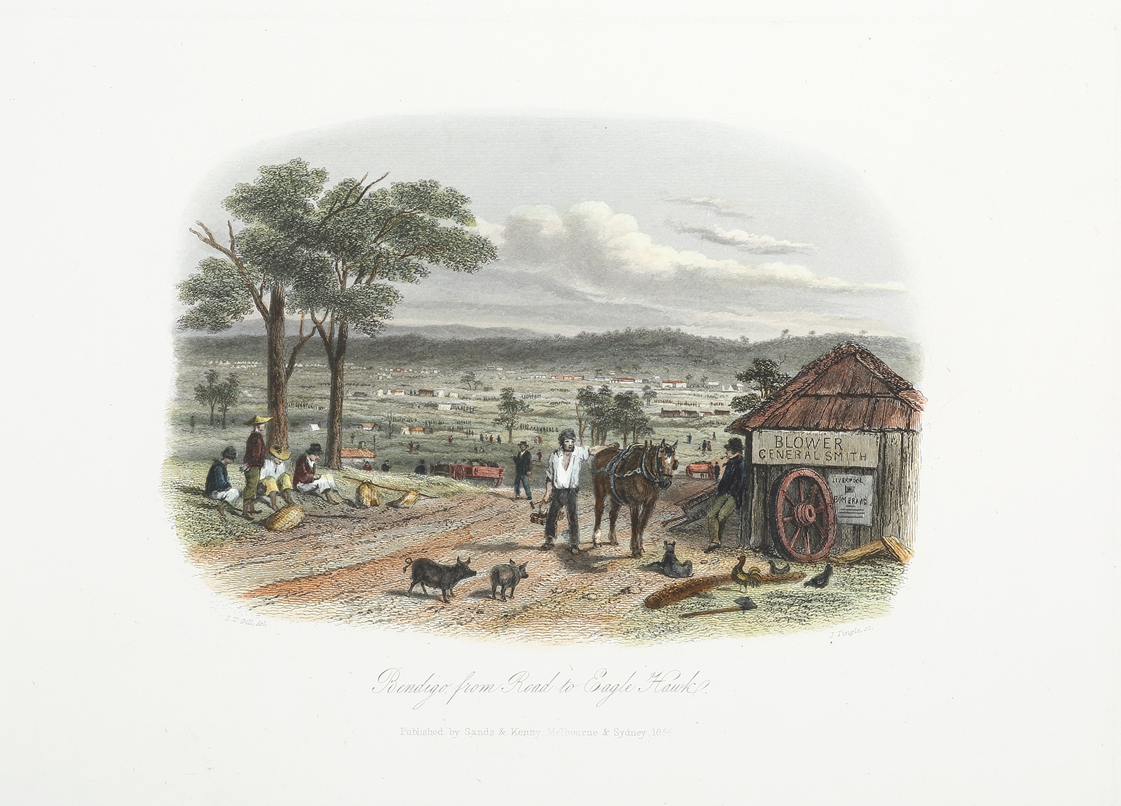 Market Square, Looking N.E. from Malop St. Geelong. - Antique View from 1857