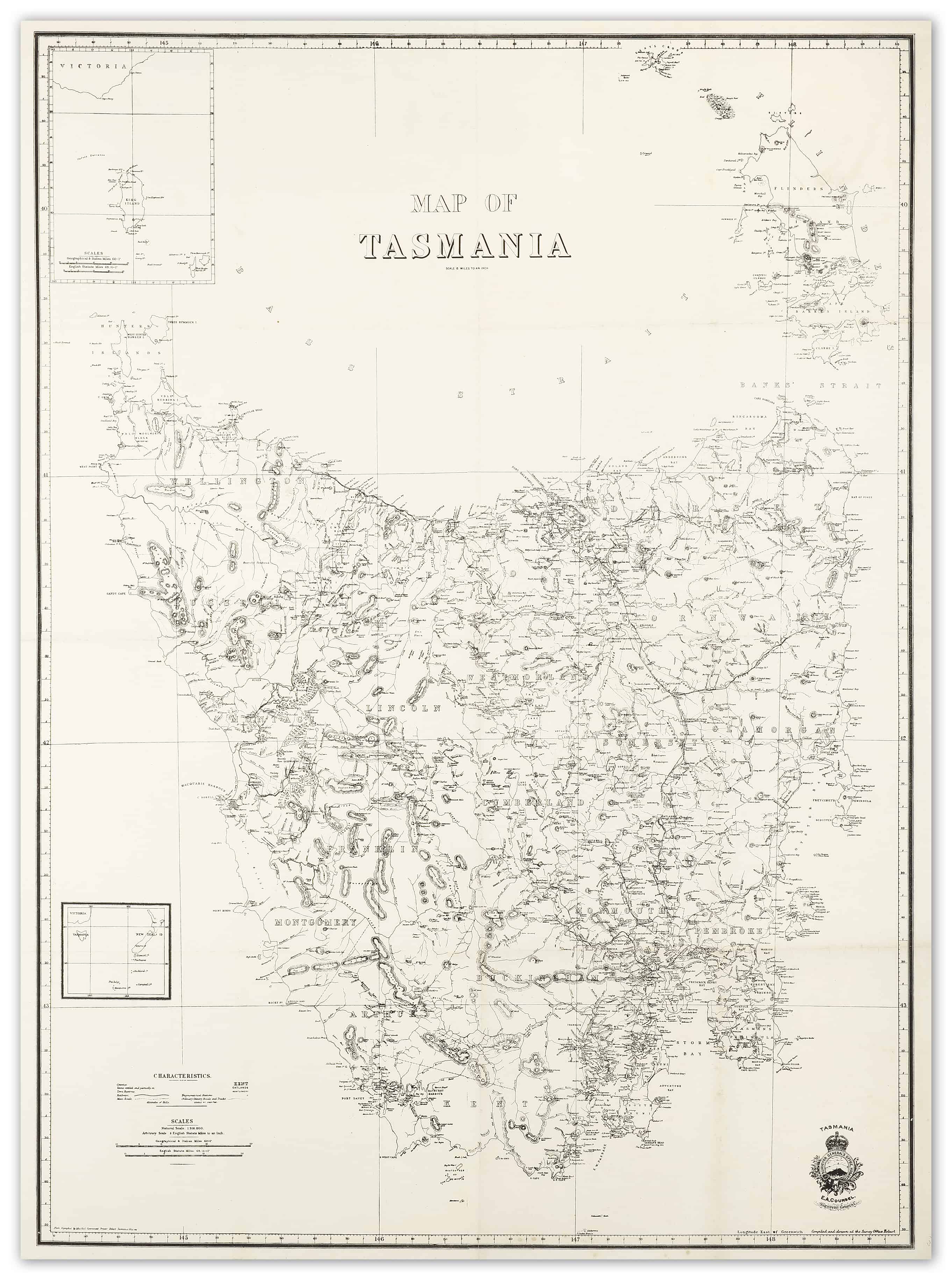 Map of Tasmania - Antique Map from 1911