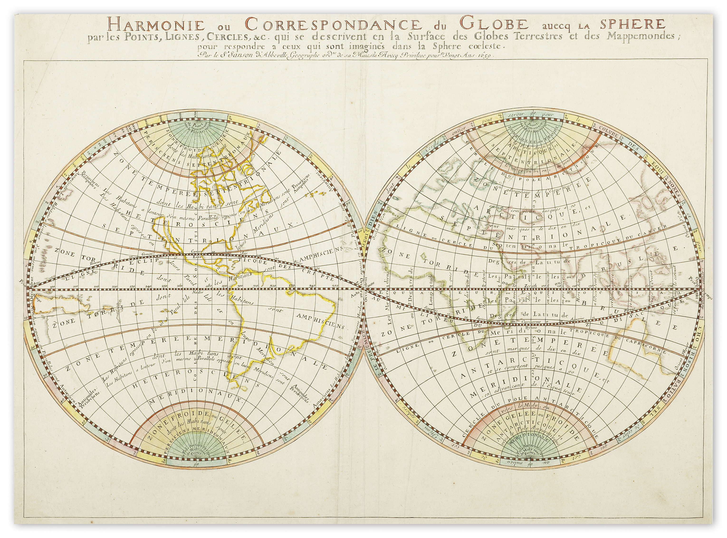 Harmonie ou Correspondance du Globe avecq la Sphere pare lest Points, Lignes, Cercles - Antique Map from 1659