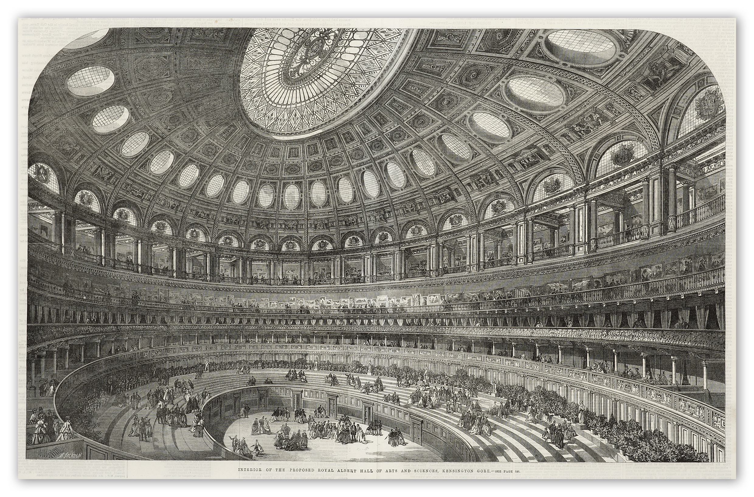 Interior of the Proposed Royal Albert Hall of Arts and Sciences Kensington - Antique Print from 1867