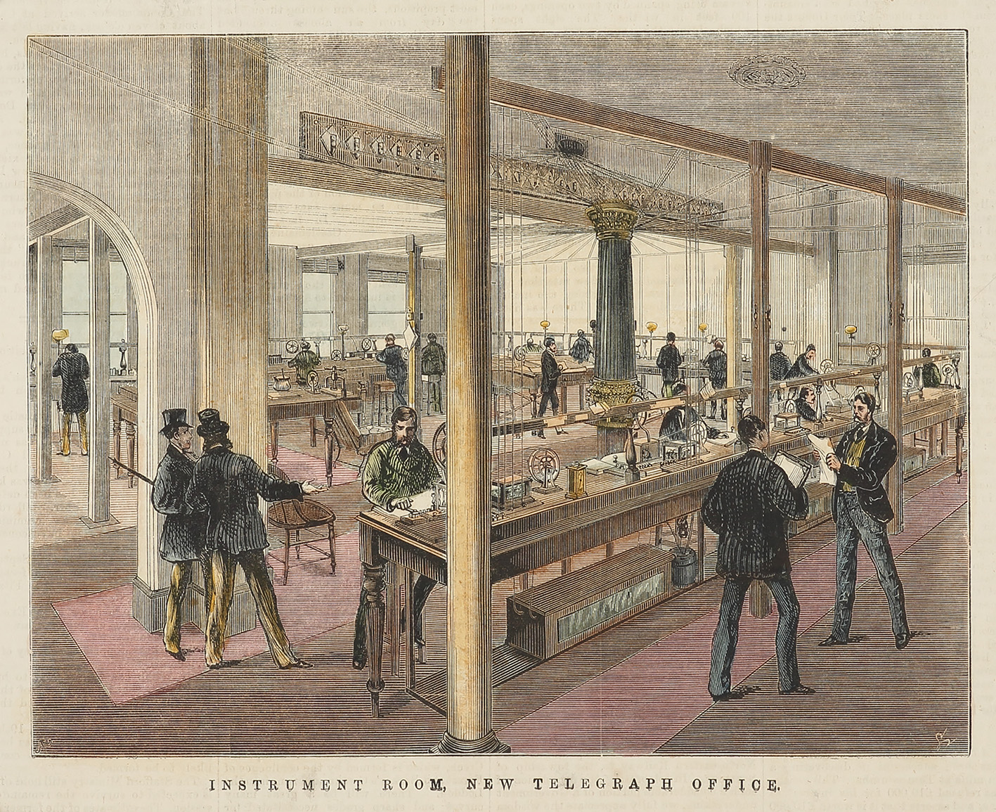 Instrument Room, New Telegraph Office. SUBJECTS A-Z Instrument Room, New Telegraph Office. - Antique Print from 1872
