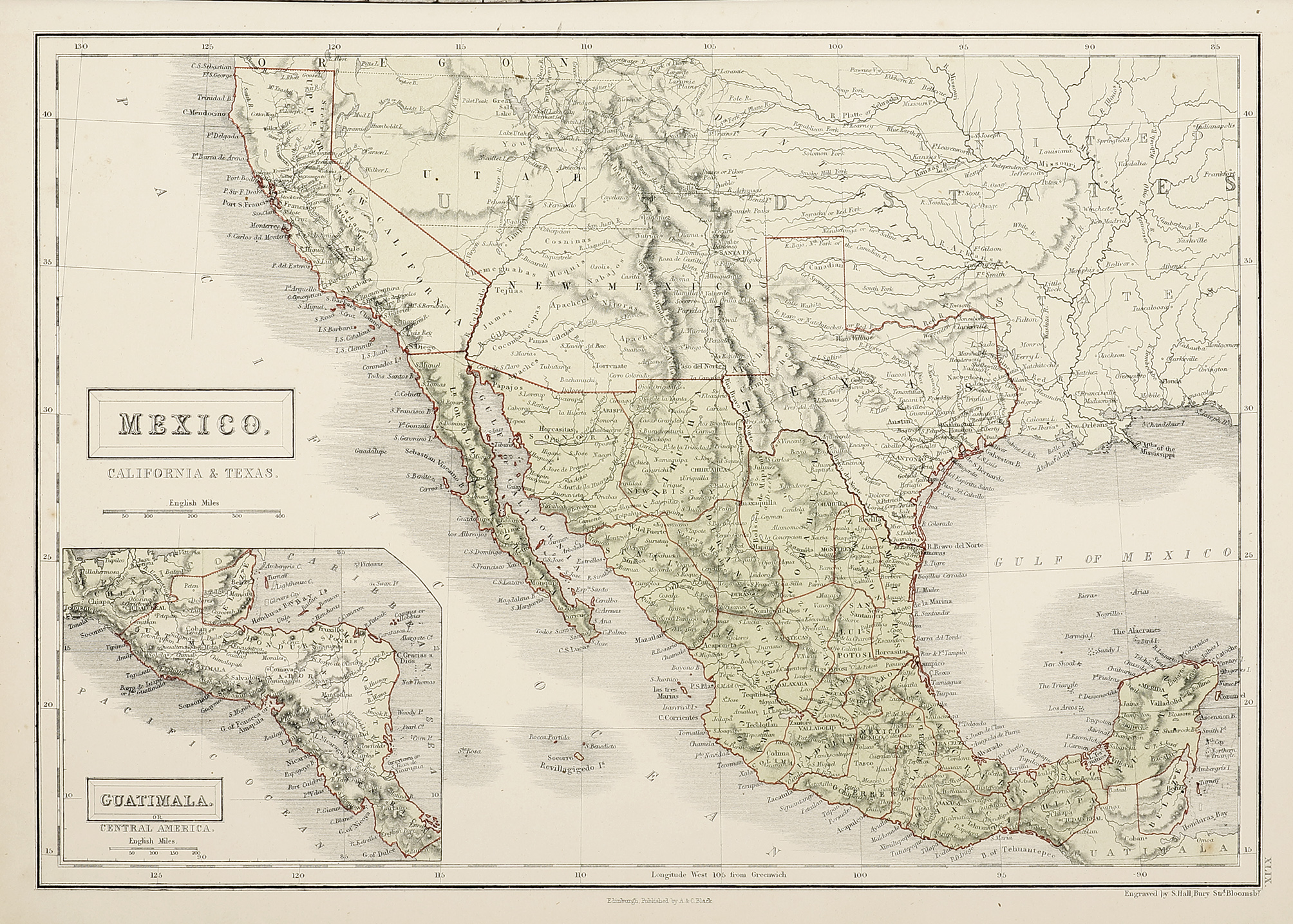 Mexico, Califonia & Texas. - Antique Map from 1859
