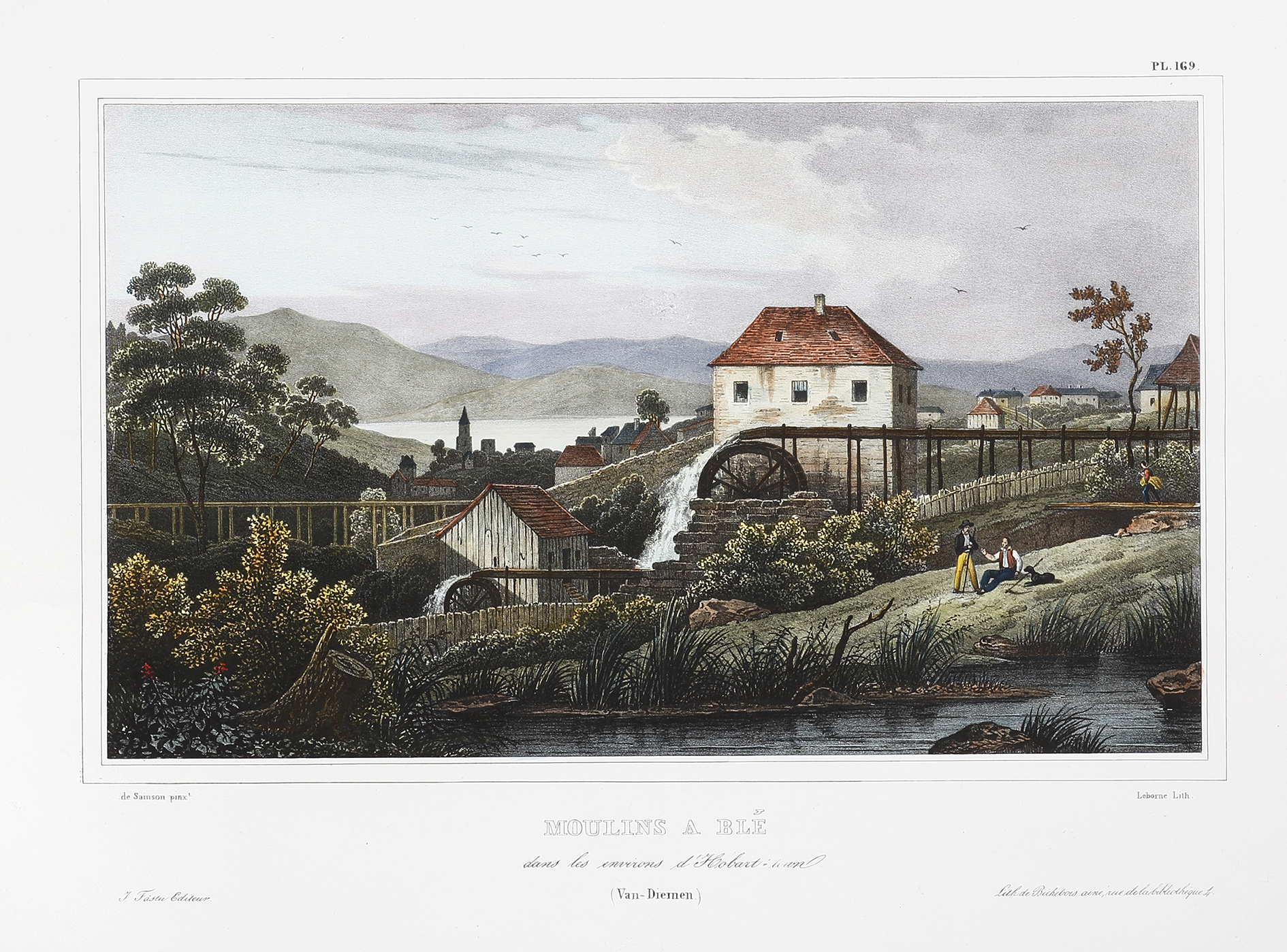 Moulins a Ble dans les environs d'Hobart-town (Van-Diemen.) - Antique View from 1833