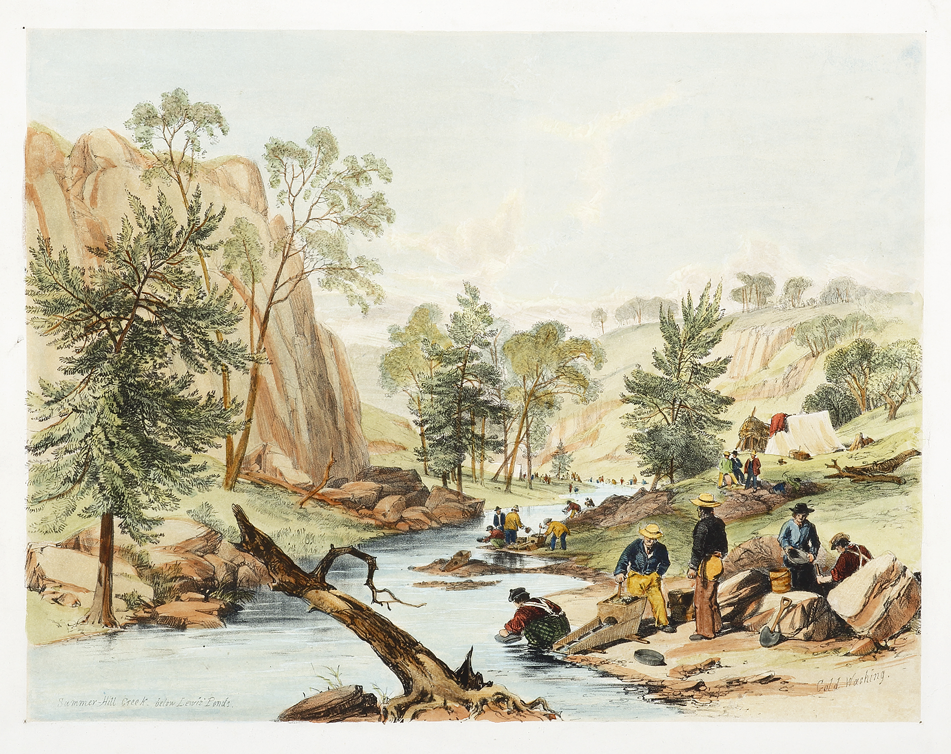 Summer-Hill Creek. below Lewis Ponds. Gold Washing. - Antique View from 1851
