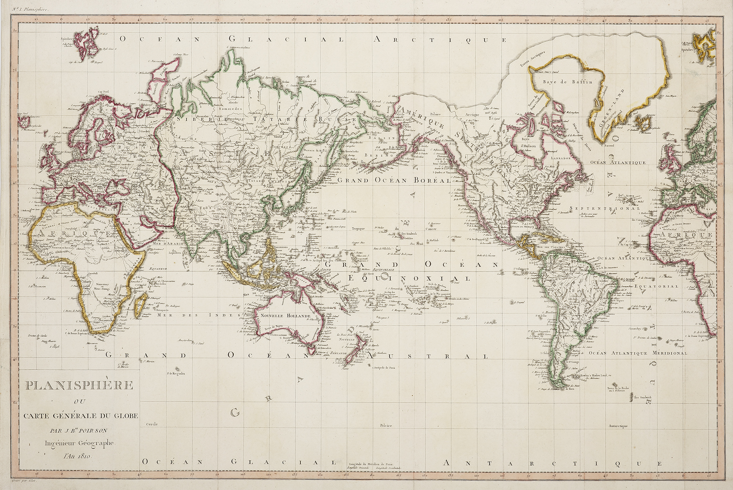 Planisphere ou Carte Generale du Globe  par J.B.Poirson Ingenieur Geographe l'An 1810. - Antique Map from 1810