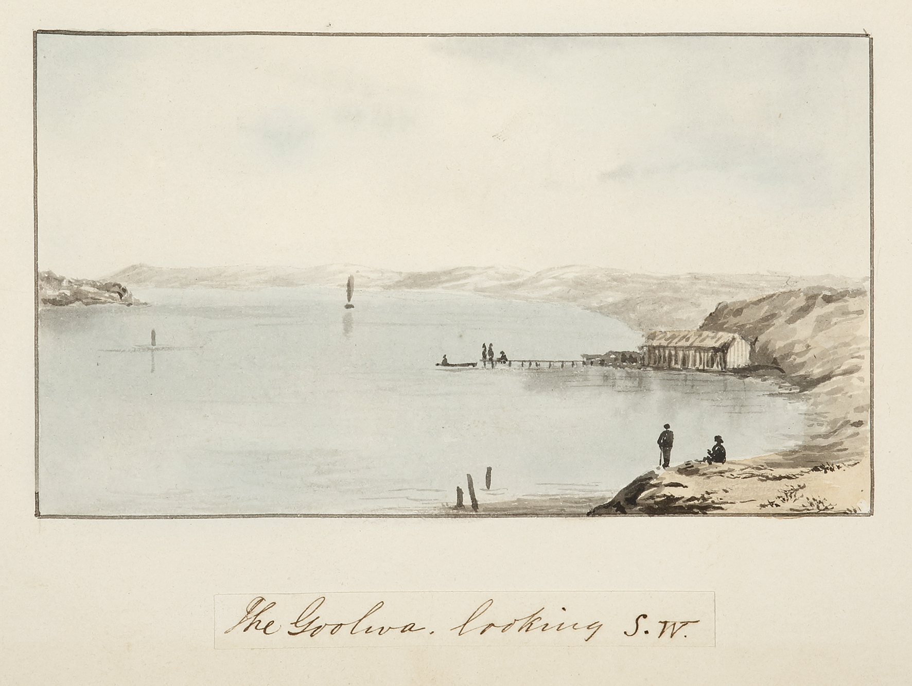 The Goolwa, Looking S.W. - Antique Painting from 1854