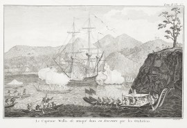 Le Captaine Wallis est Attaque dans Le Dauphin par les Otahitiens.