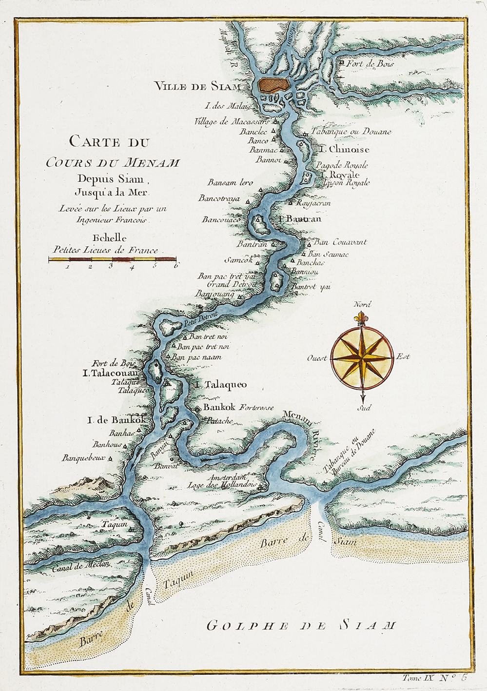 THAILAND-Carte du cours du Menam depuis Siam, Jusqui a la Mer - Antique Map from 1755