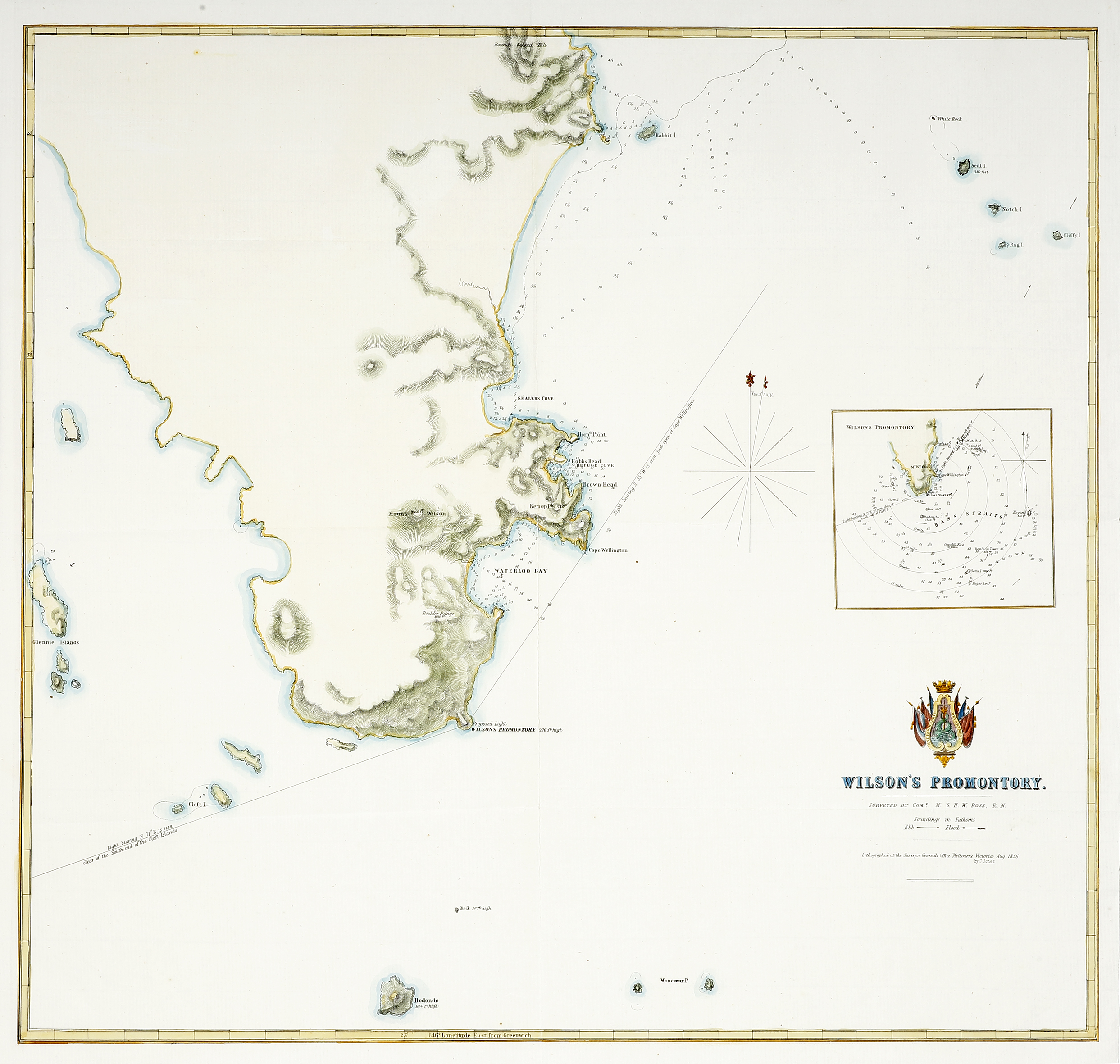 Wilson's Promontory. Surveyed by Comr. M.G.H.W. Ross R.N. - Antique Map from 1856
