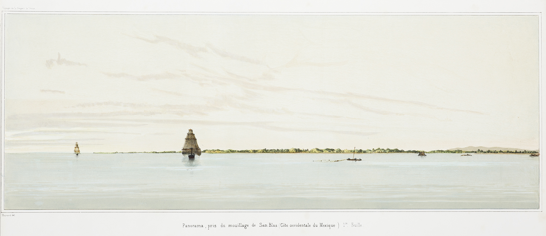 MEXICO-Panorama, pris au mouillage de San Blas (Cote occidentale du Mexique) (1re. Feuille) & (2me.Feuille) (3me. Feuille) & (4me.Feuille) - Antique View from 1841