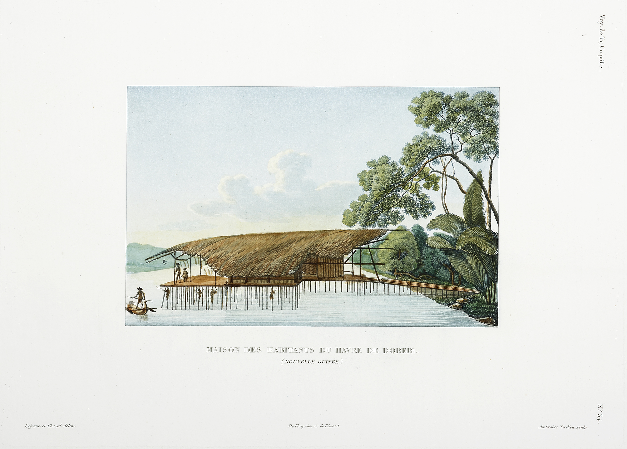 Maison des Habitants du Havre de Doreri. (Nouvelle-Guinee.) - Antique View from 1826