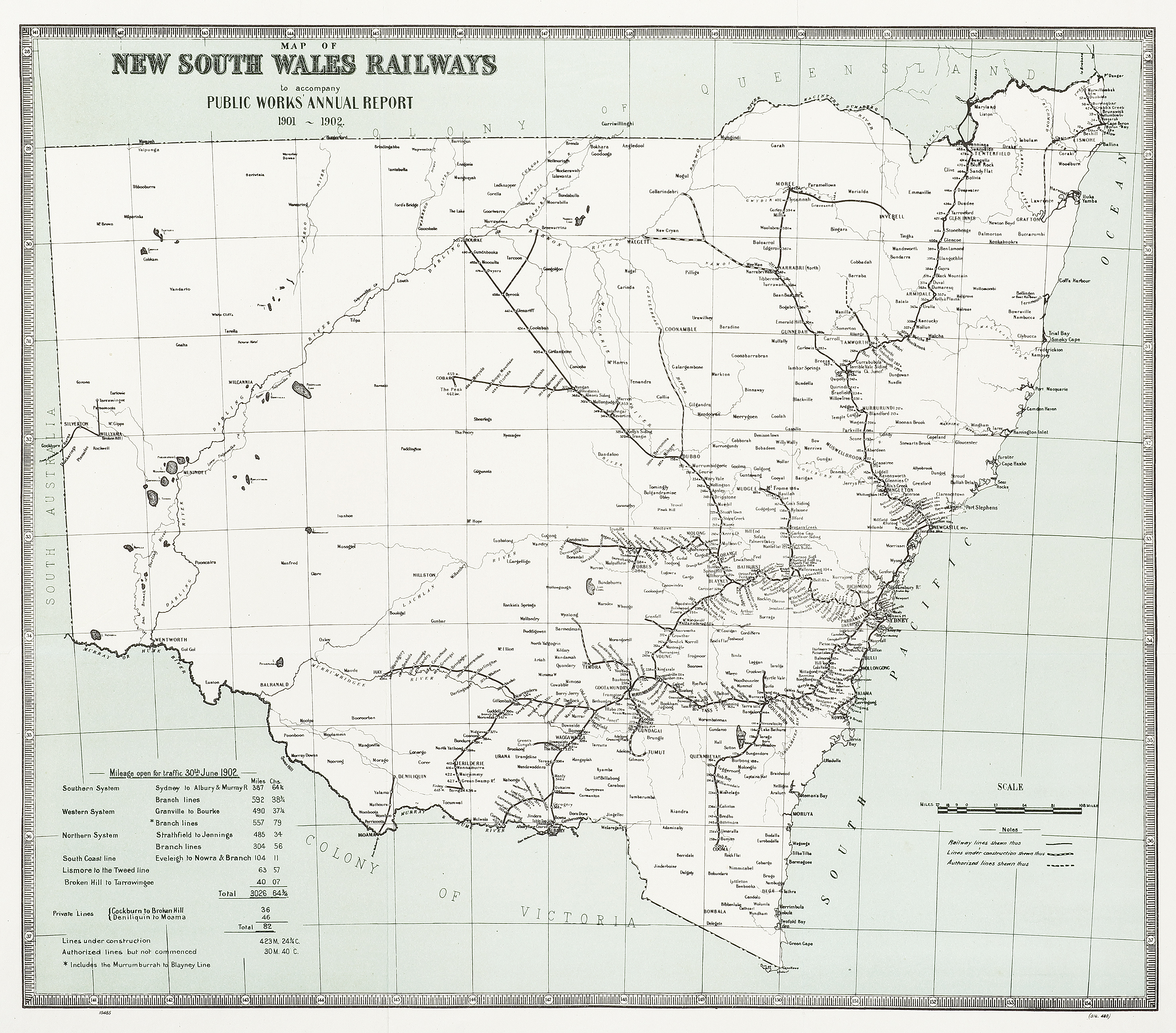 Map of New South Wales Railways. 1901-1902. - Antique Map from 1902