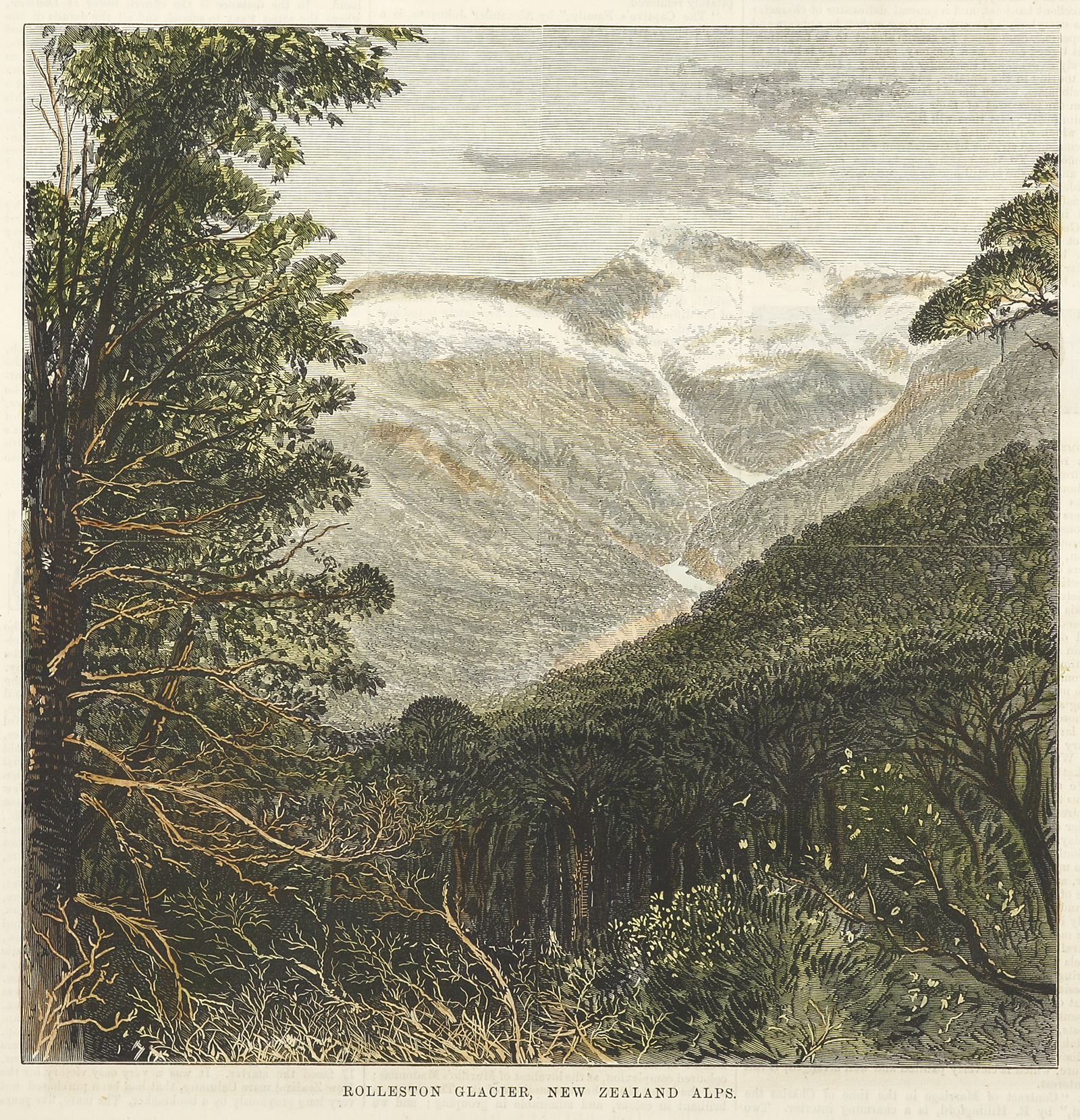Rolleston Glacier, New Zealand Alps. - Antique View from 1875