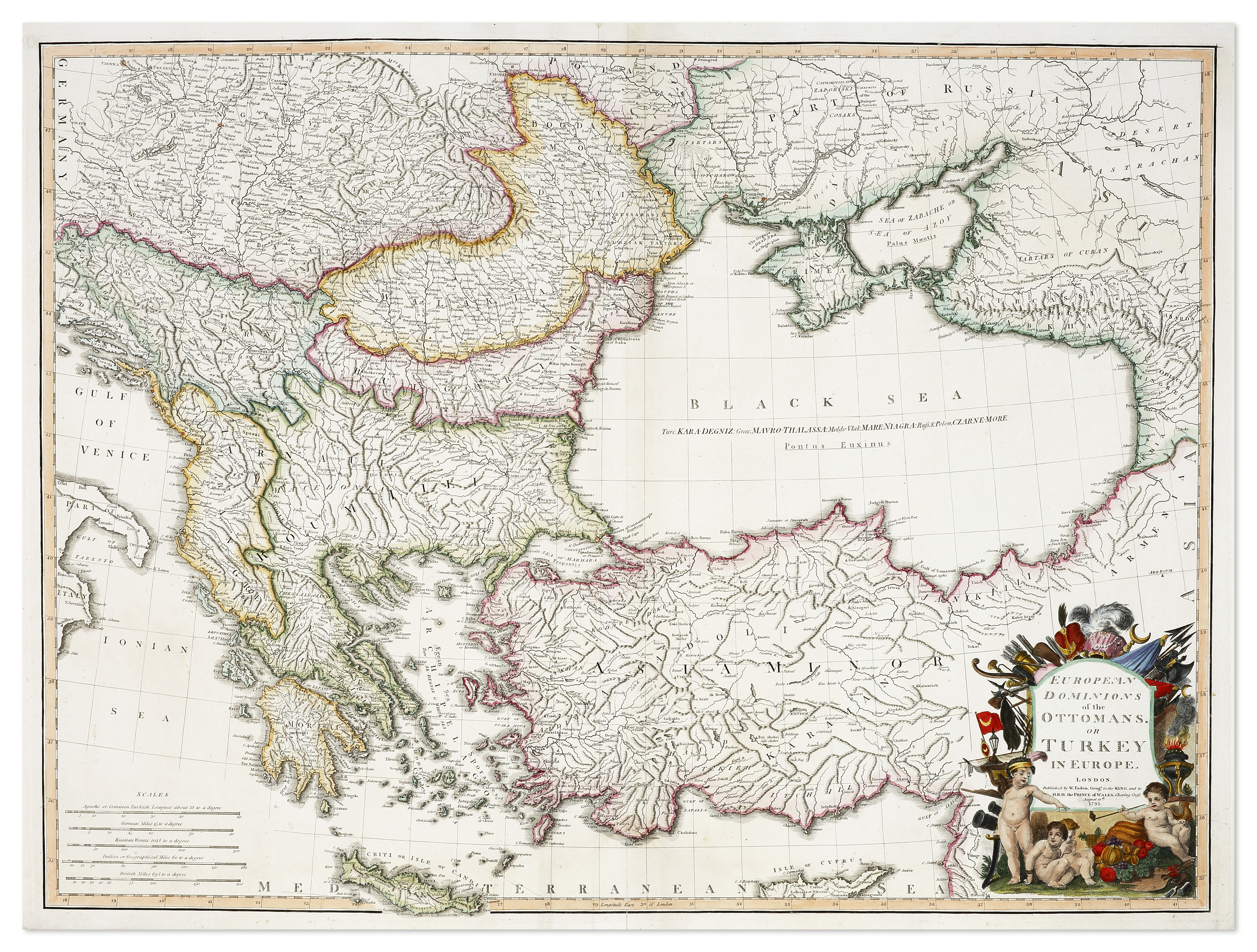 European Dominions of the Ottomans or Turkey in Europe. - Antique Map from 1795
