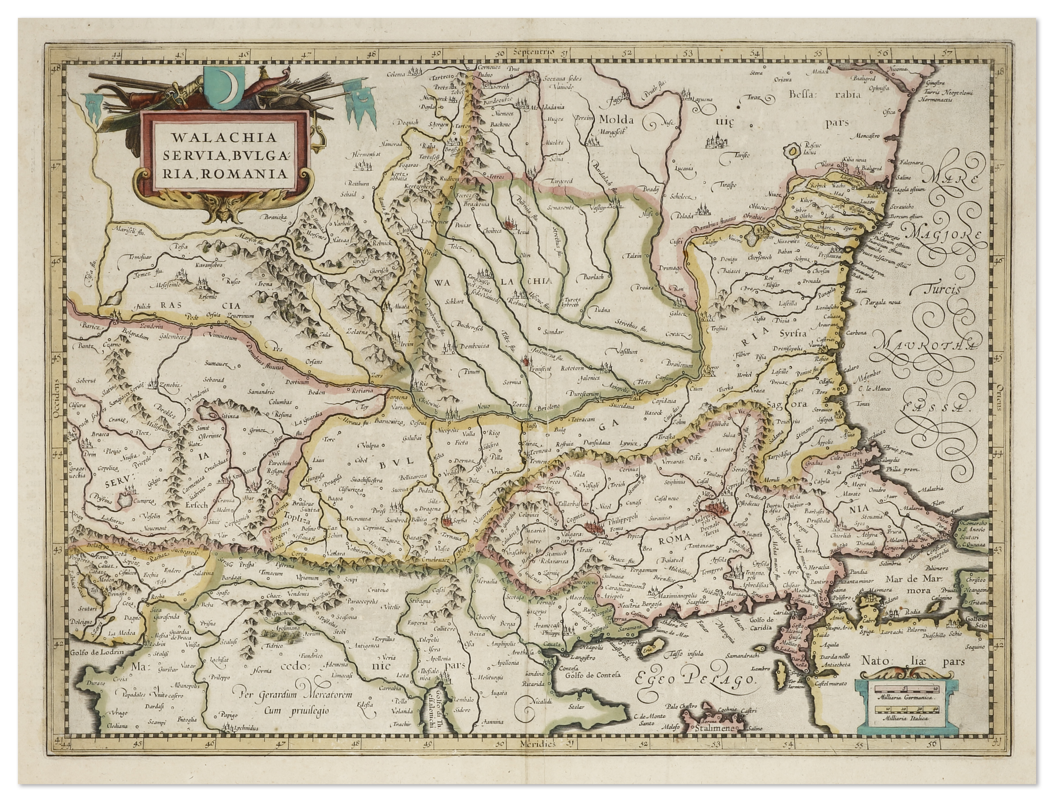 Walachia Servia, Bulgaria, Romania. Balkans & Greece Walachia Servia, Bulgaria, Romania. - Antique Map from 1639-1644