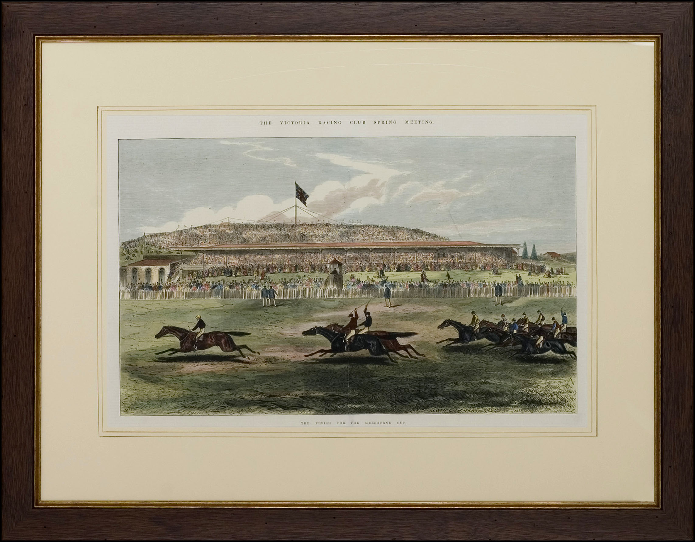 The Finish For the Melbourne Cup - Antique Print from 1874