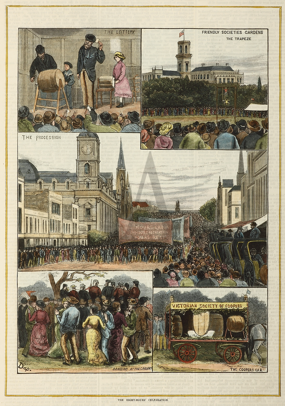 The Eight-Hours' Celebration. - Antique Print from 1882
