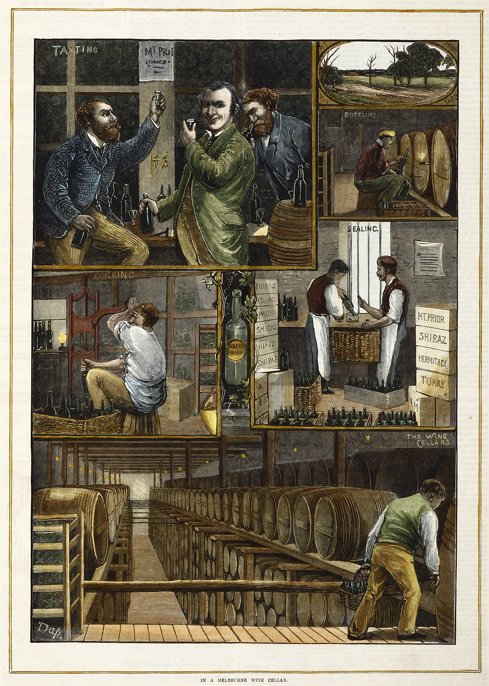 In a Melbourne Wine Cellar - Antique Print from 1882