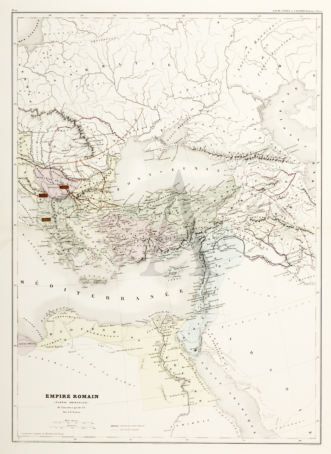 Empire Romain (Partie Orientale) - Antique Print from 1864