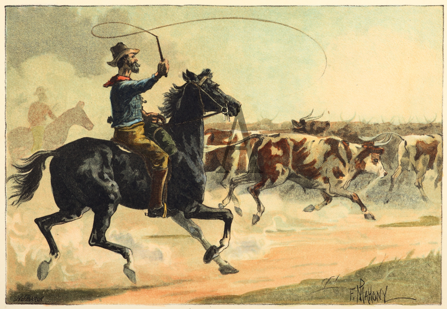 Stockrider - On the Road. - Antique Print from 1889
