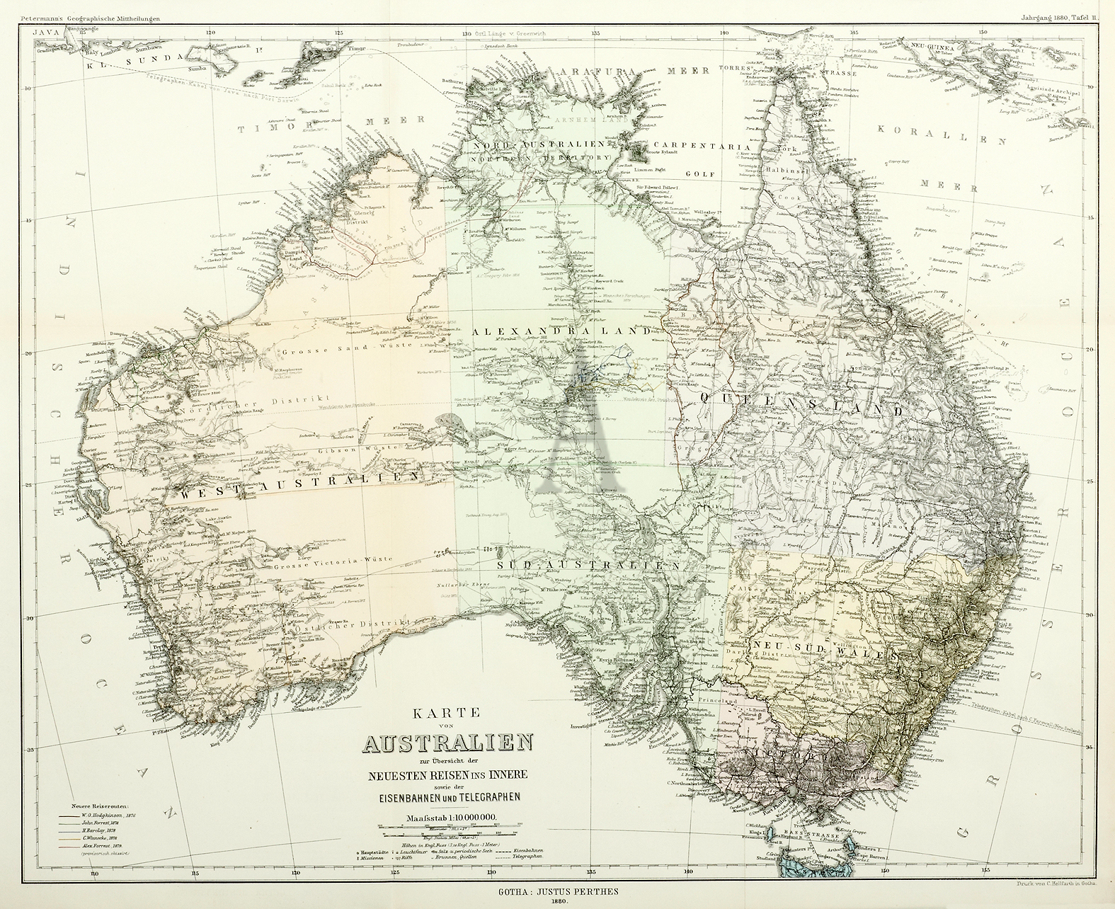 Karte von Australien .... - Antique Print from 1880