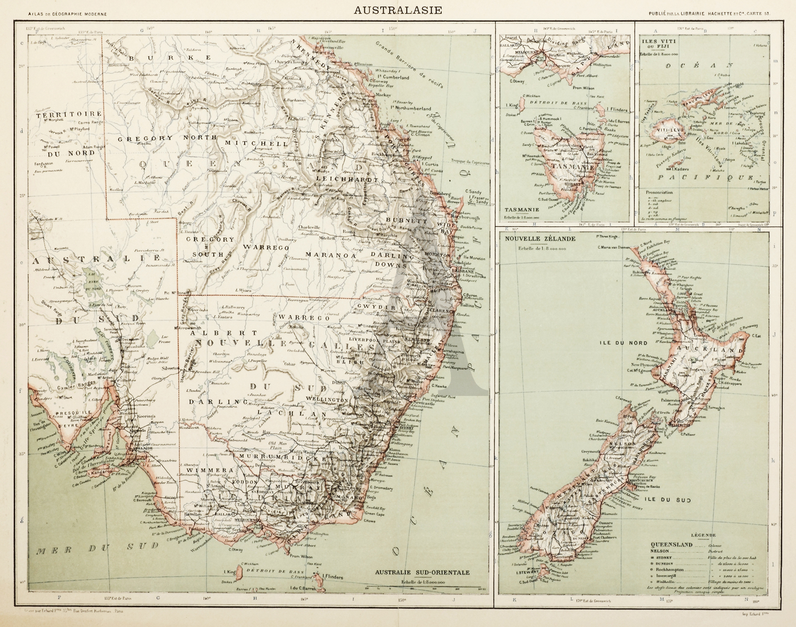 Australasie - Antique Map from 1890