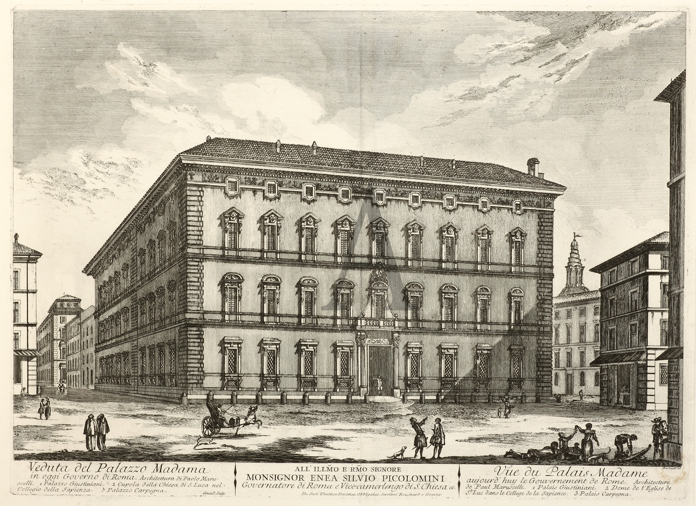 Veduta del Palazzo Madama in oggi Governo di Roma - Antique Print from 1763