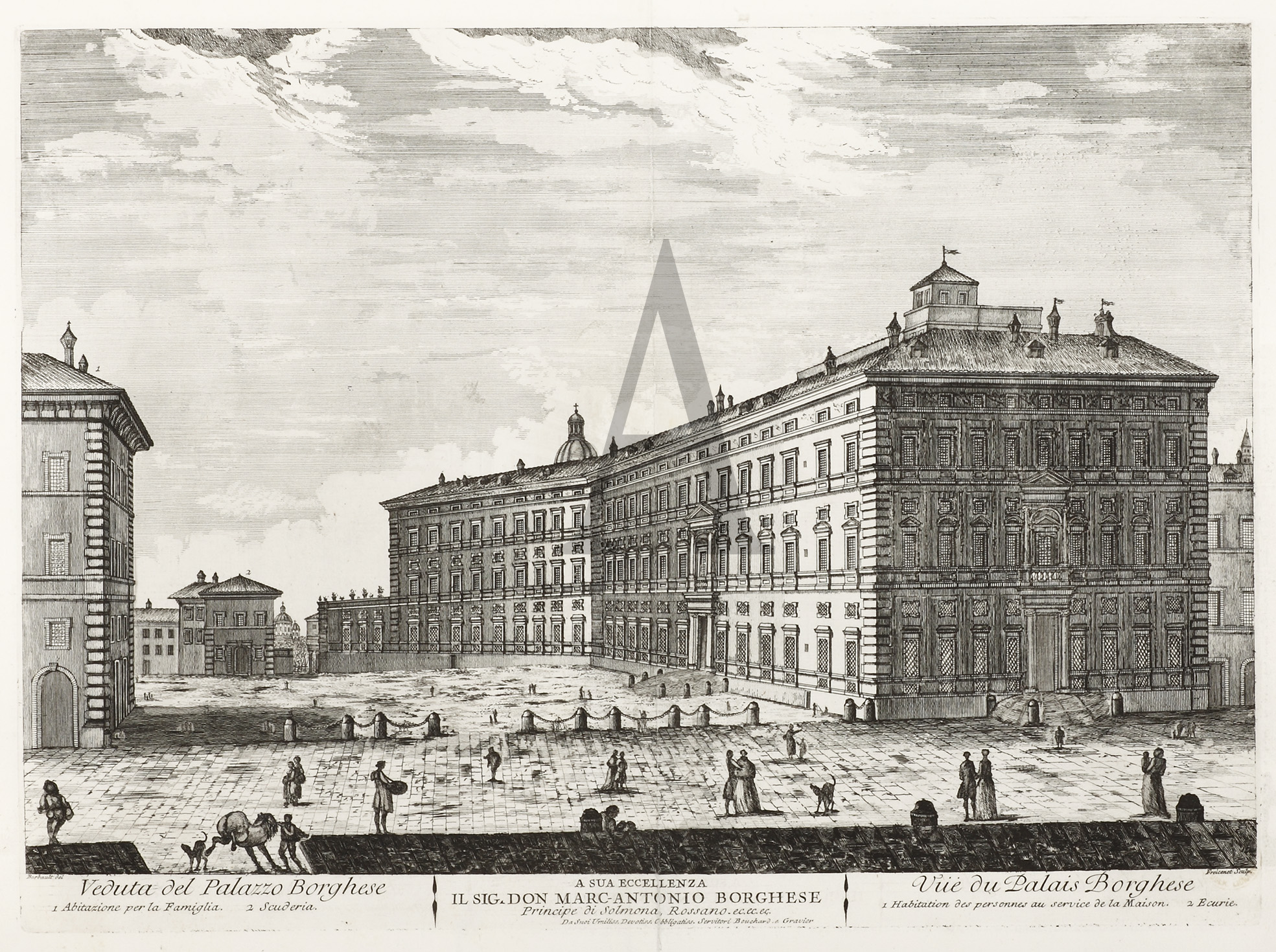 Veduta del Palazzo Borghese. - Antique Print from 1763
