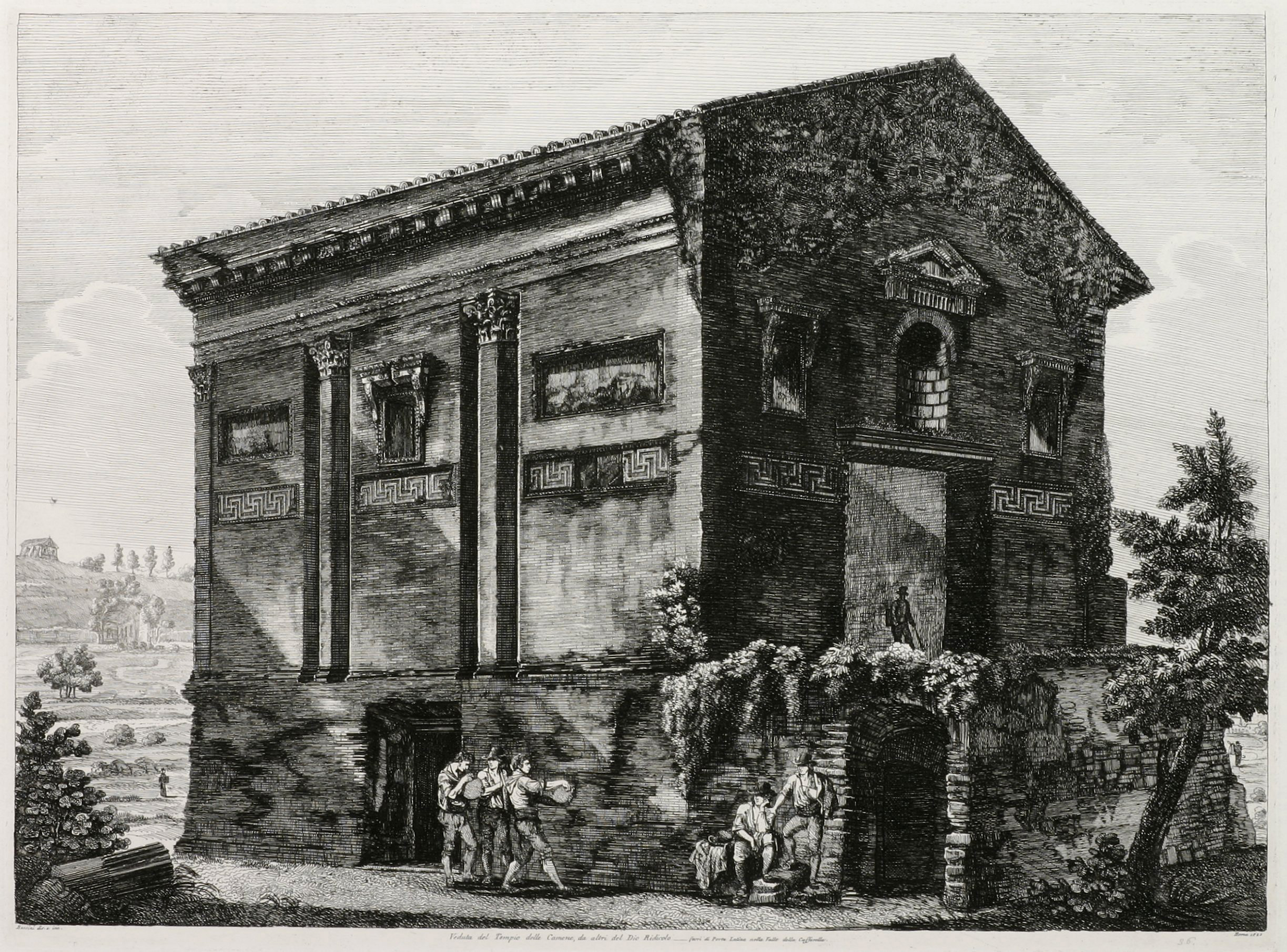 Veduta del Tempio delle Camene, da altri del Dio Ridicolo - fuori di Porta Latina nella Valle della Caffarella. - Antique Print from 1823