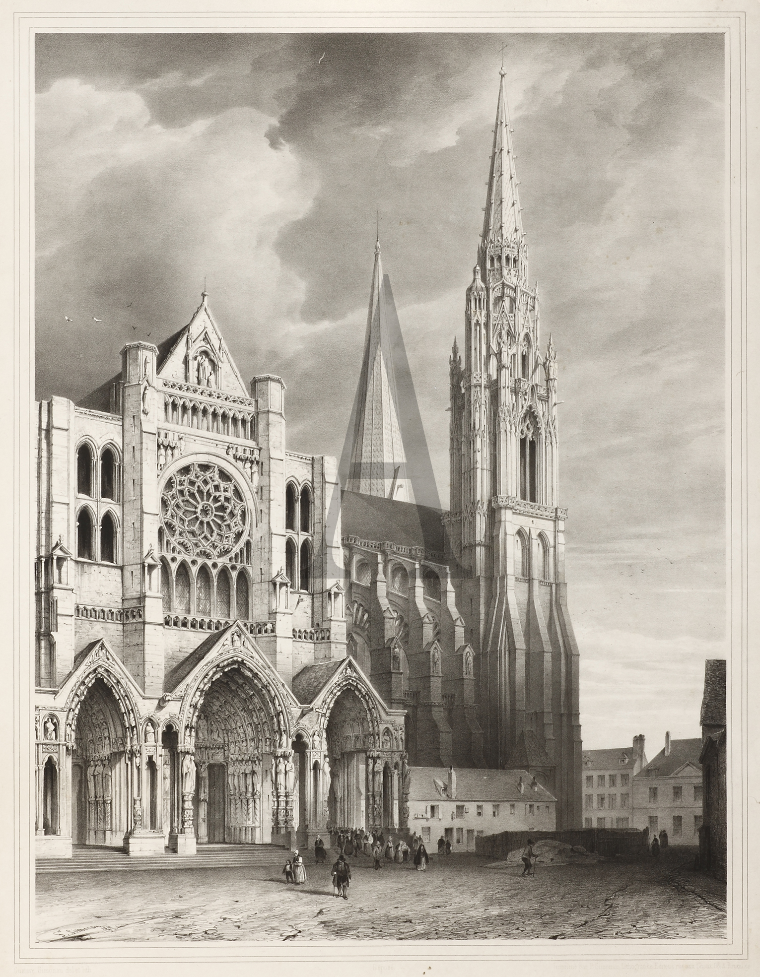 Cathedrale de Chartres. - Antique Print from 1838