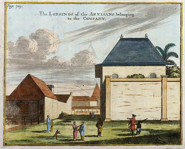 The Lodgings of the Artisans belonging to the Company - Antique Print from 1669
