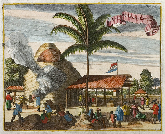 Brick Works near Batavia - Antique Print from 1669