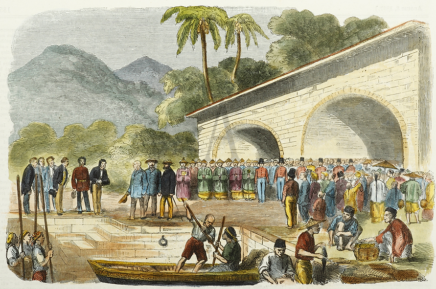 Embarkation of the Earl of Elgin at Penang for China. - Antique Print from 1857