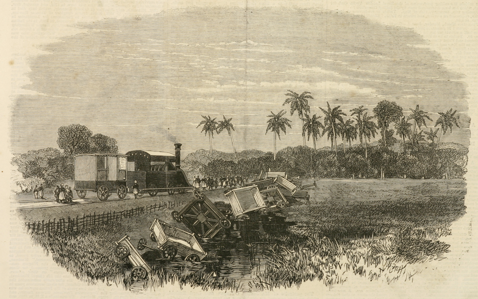 Scene of the Late Accident on the Ceylon Railway near Colombo - Antique Print from 1865