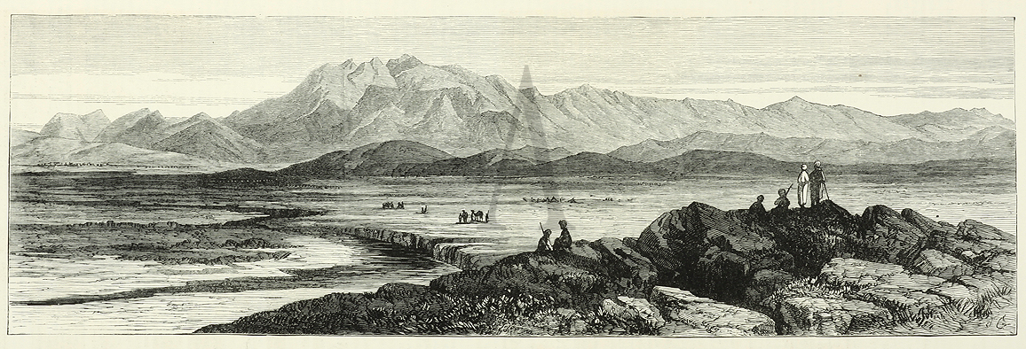 The Afghan War: Plain of Killa Abdulla Khan, Looking East over Peshin. - Antique Print from 1880